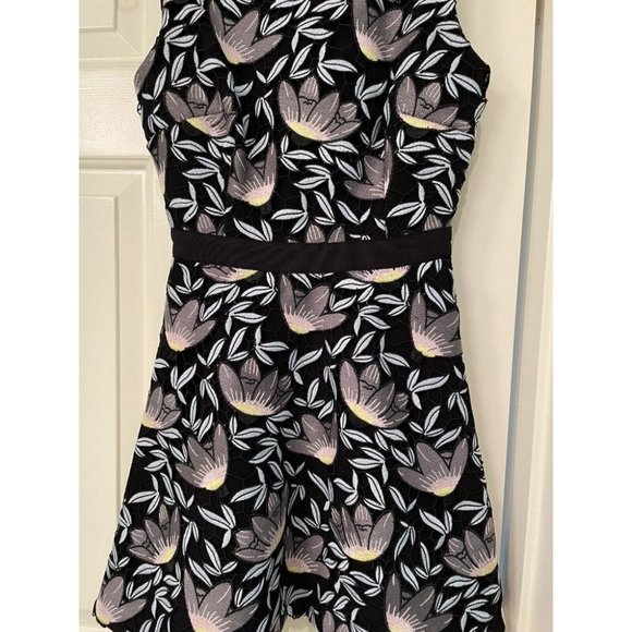 SELF-PORTRAIT Fit & Flare Dress Size UK 6 / US 2 Blue Peony Lace Stand Collar - Picture 4 of 8